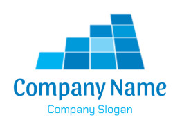 Abstract design of blue blocks arranged in a geometric pattern with a gradient effect.