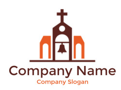 Stylized illustration of a church featuring a central bell tower with a cross and two arches.