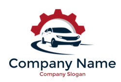 Illustration of a car with a red gear backdrop, symbolizing automotive service.