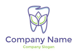 Logo depicting a tooth with leaf designs integrated, symbolizing eco-friendly dentistry.