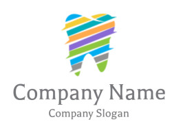 Colorful geometric tooth logo with abstract striped design.