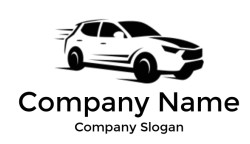 Black and white stylized illustration of a car.