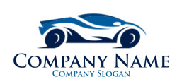 Illustration of a sleek blue sports car silhouette logo.