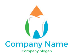 Abstract tooth logo design with orange, green, and blue colors.