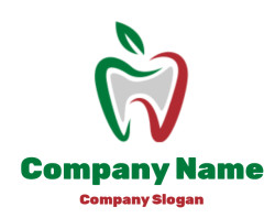 Abstract logo featuring a tooth shape with an integrated apple design.