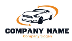 Illustration of a sleek sports car with orange wrench symbols surrounding it.