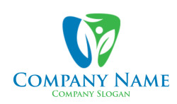 Abstract logo design featuring blue and green leaf-like shapes symbolizing eco-friendliness.