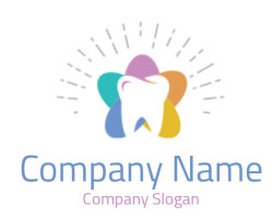 A dental logo featuring a tooth symbol with colorful overlapping petals.