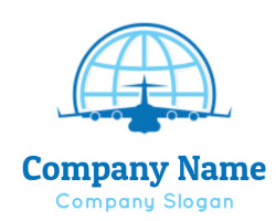 make a logistics logo airplane in front of globe
