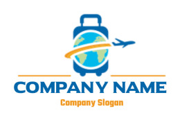 travel logo globe in suitcase with airplane