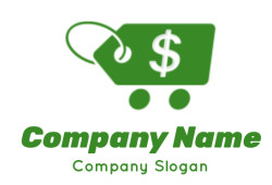 online shop logo dollar sign in tag with wheels