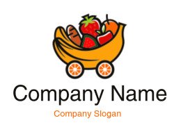 food logo symbol fruits in banana shaped cart