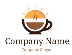 Icon of a coffee cup featuring a sunrise and steam design.