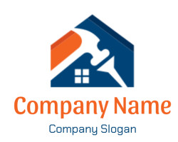 Logo depicting a house with a hammer symbolizing home improvement and repair.