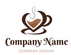 Stylized coffee cup logo with steam and heart shape