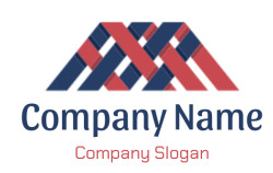 Abstract geometric pattern with interlocking red and blue stripes.