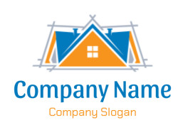 Logo featuring a stylized house with a blue and orange triangular roof and a centered window.