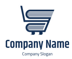 Stylized blue and white shopping cart logo with clean lines.