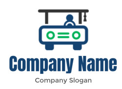 Illustration of a toll booth with a blue and green design.