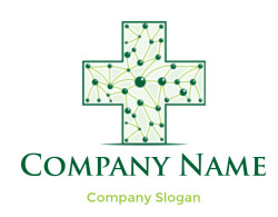 A medical cross symbol with an intricate network design and green lines.