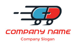 Icon of a capsule split in blue and red, with motion lines indicating speed.