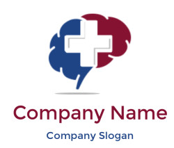Logo depicting a stylized brain in blue and red with a central black cross symbol.