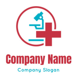 Icon of a microscope with a red cross, representing a medical laboratory logo.