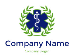Star of Life emblem featuring a blue medical cross with a caduceus symbol, surrounded by a laurel wreath.