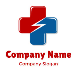 Red and blue medical cross logo featuring an electric bolt design.