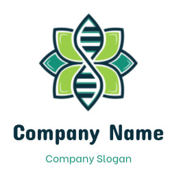 A logo featuring a DNA helix combined with green leaf shapes, symbolizing nature and biotechnology.