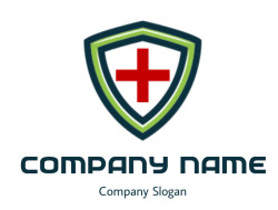 Healthcare shield icon with a red cross symbolizing protection.