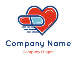 Icon of a red heart with a pill to represent healthcare and medicine.