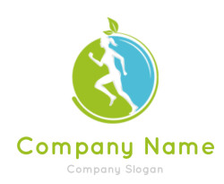 make a fitness logo jogging woman in circle with leaves