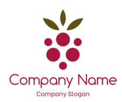 Stylized raspberry icon with three green leaves on top.