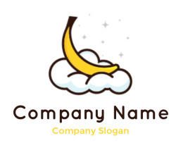 Illustration of a banana on clouds with stars in the night sky.