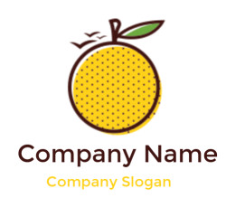 Stylized illustration of a lemon with a brown dotted pattern and a green leaf.