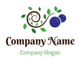 Illustration of a spiral vine featuring blue berries and green leaves.