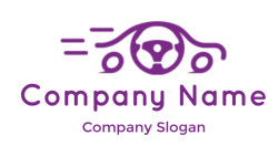 Purple icon depicting a speeding car with a steering wheel and motion lines.