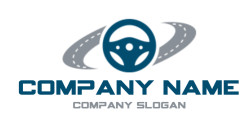 Symbolic logo of driver education featuring a steering wheel with a road motif.