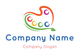 Abstract logo of a colorful artist's palette with swirling brush strokes.