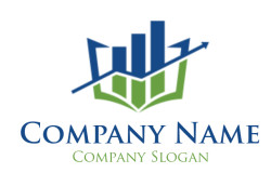 Logo with graph and open book design elements.