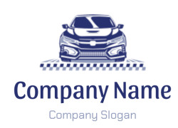 Stylized blue illustration of a car viewed from the front.