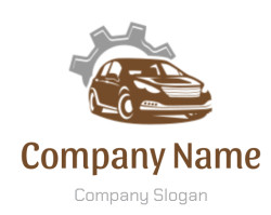 Illustration of a car in front of a gear symbolizing automotive repair.