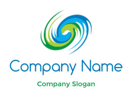 Abstract colorful swirl logo with blue and green hues.