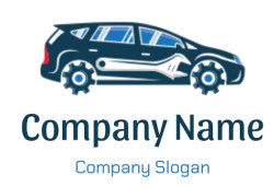 Illustration of a car with integrated wrench and gears symbolizing automotive repair.