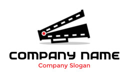 Illustration of a black and white clapperboard with a red dot.