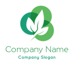 Green leaf with overlapping circles logo design.
