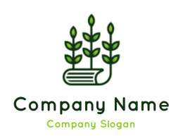 Graphic logo depicting plant stems with green leaves growing from a book.