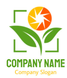 A logo featuring a colorful flower with green leaves, designed in an abstract style.