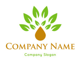 Eco-friendly logo featuring green leaves and a brown water droplet